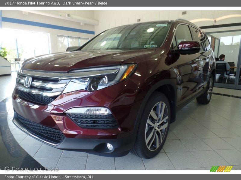 Dark Cherry Pearl / Beige 2017 Honda Pilot Touring AWD