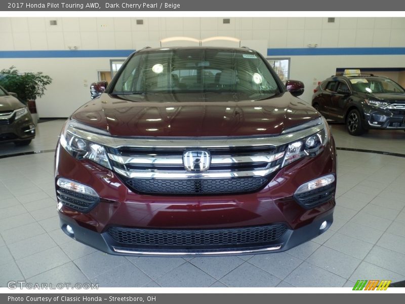 Dark Cherry Pearl / Beige 2017 Honda Pilot Touring AWD