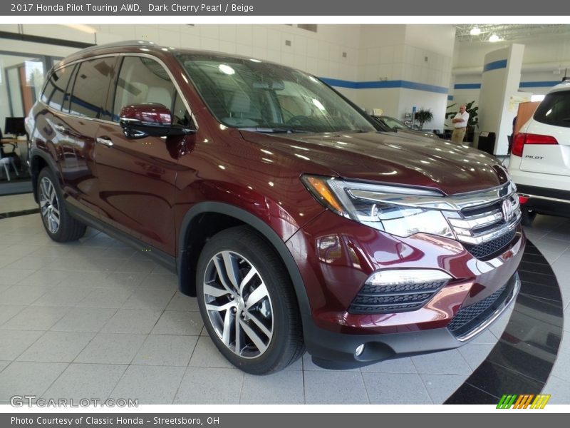 Dark Cherry Pearl / Beige 2017 Honda Pilot Touring AWD