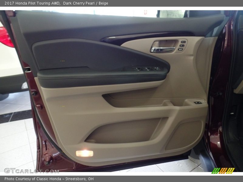 Dark Cherry Pearl / Beige 2017 Honda Pilot Touring AWD