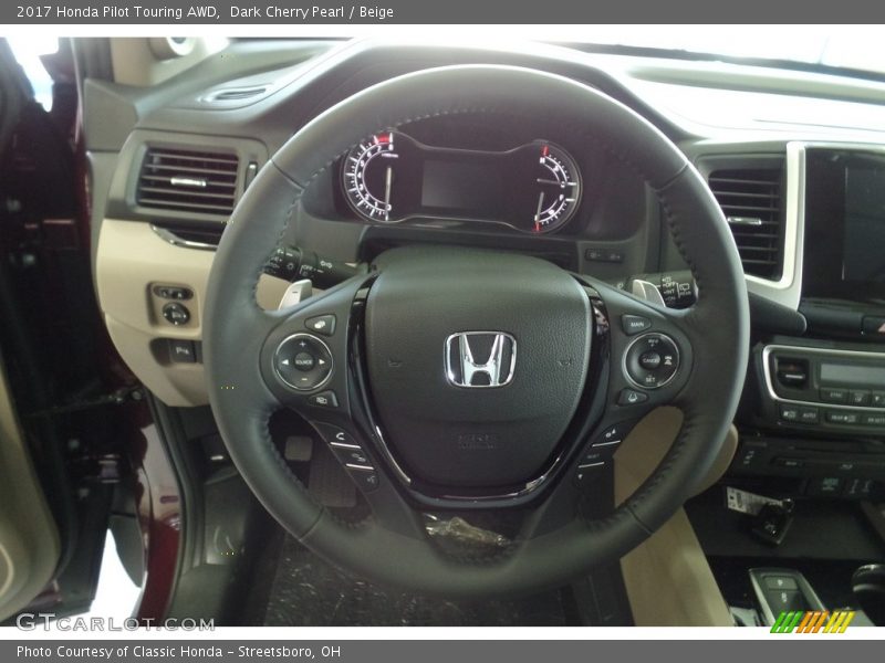 Dark Cherry Pearl / Beige 2017 Honda Pilot Touring AWD