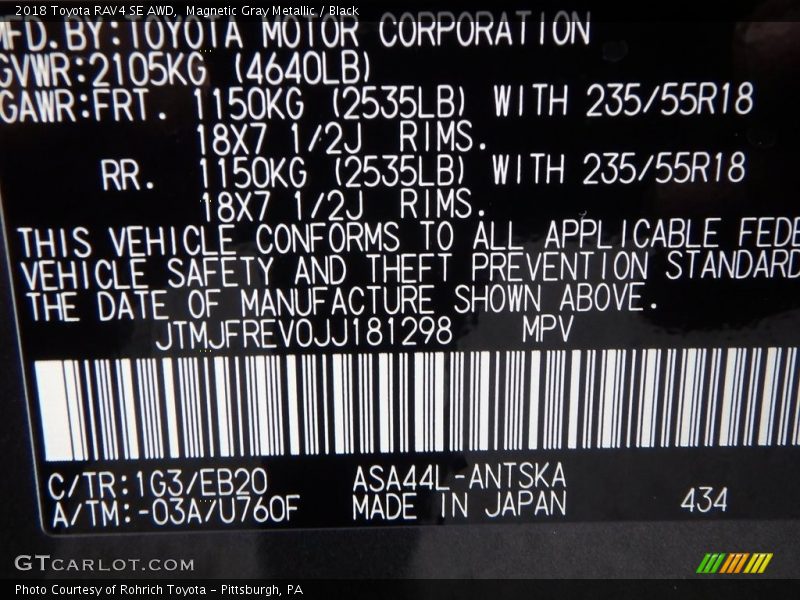Magnetic Gray Metallic / Black 2018 Toyota RAV4 SE AWD