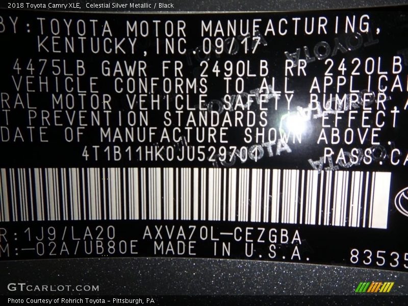 Celestial Silver Metallic / Black 2018 Toyota Camry XLE