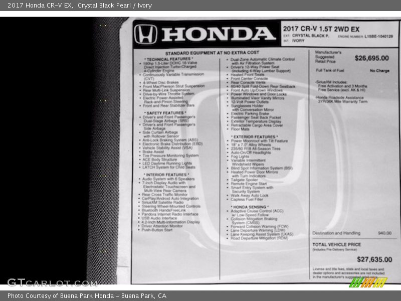 Crystal Black Pearl / Ivory 2017 Honda CR-V EX