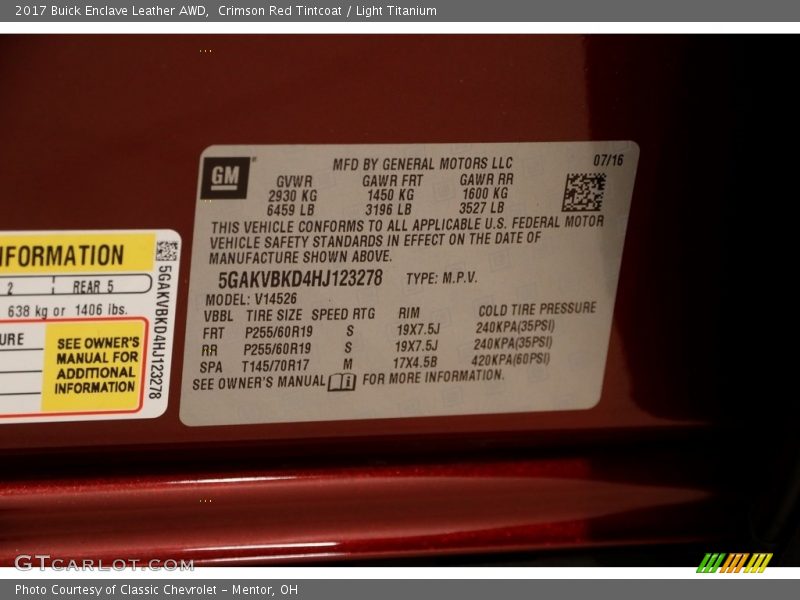 Crimson Red Tintcoat / Light Titanium 2017 Buick Enclave Leather AWD