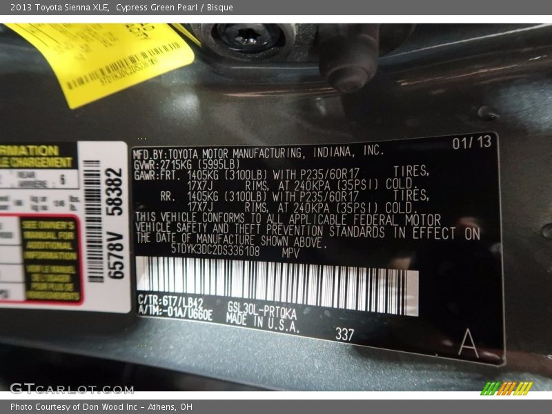 Cypress Green Pearl / Bisque 2013 Toyota Sienna XLE