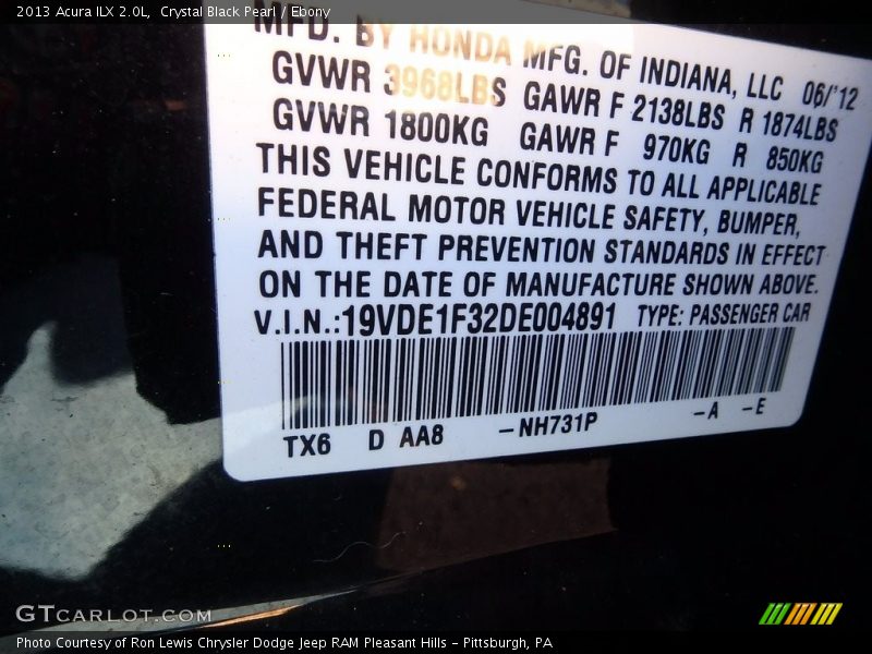 Crystal Black Pearl / Ebony 2013 Acura ILX 2.0L