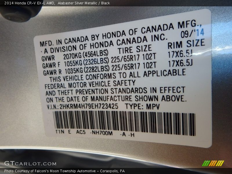 Alabaster Silver Metallic / Black 2014 Honda CR-V EX-L AWD