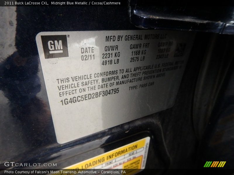 Midnight Blue Metallic / Cocoa/Cashmere 2011 Buick LaCrosse CXL