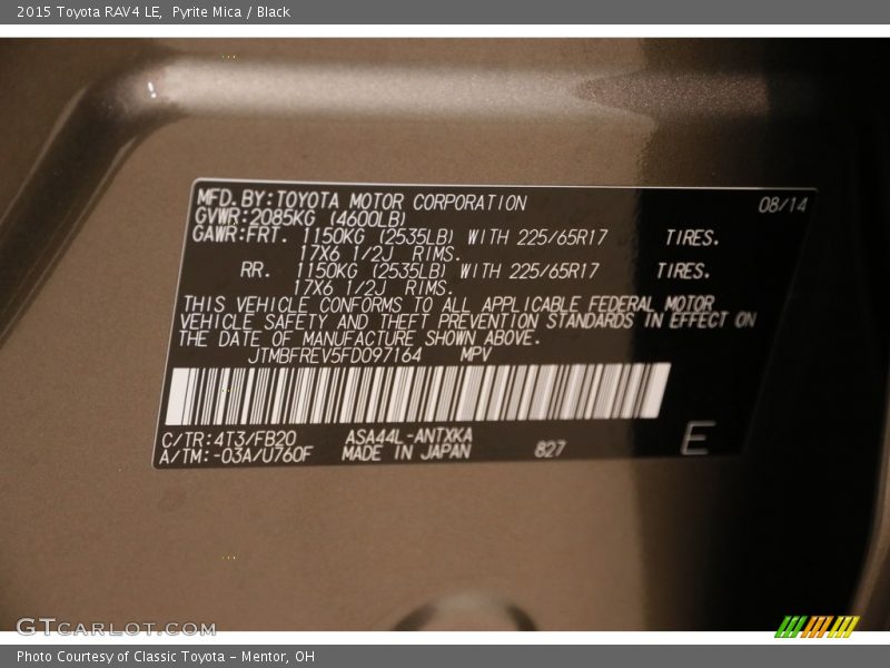 Pyrite Mica / Black 2015 Toyota RAV4 LE