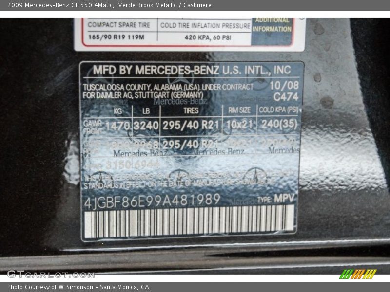 Verde Brook Metallic / Cashmere 2009 Mercedes-Benz GL 550 4Matic