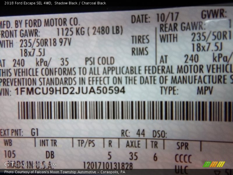 Shadow Black / Charcoal Black 2018 Ford Escape SEL 4WD