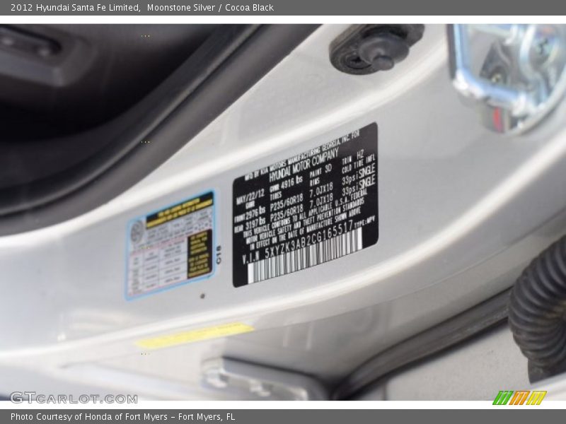 Moonstone Silver / Cocoa Black 2012 Hyundai Santa Fe Limited