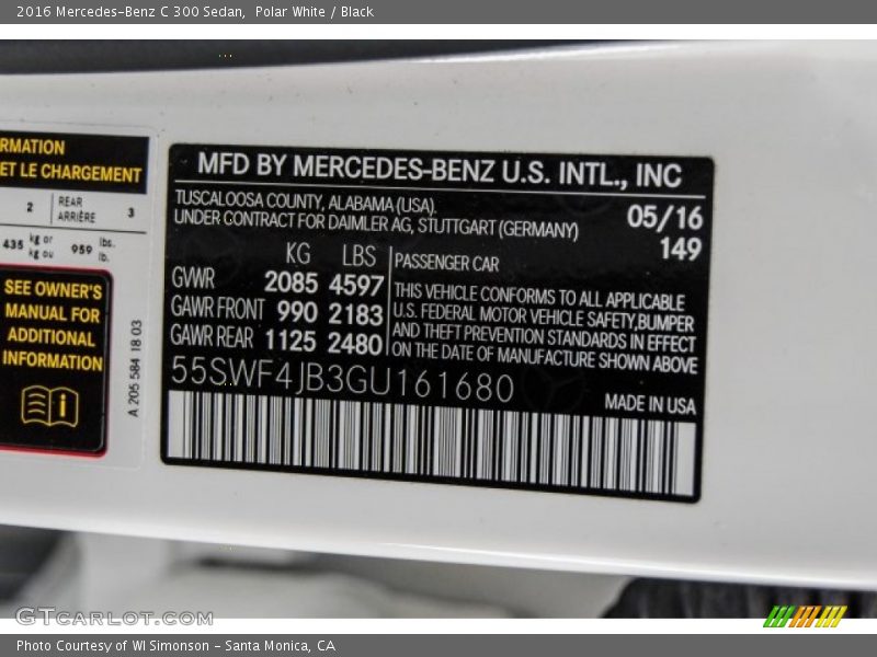 Polar White / Black 2016 Mercedes-Benz C 300 Sedan