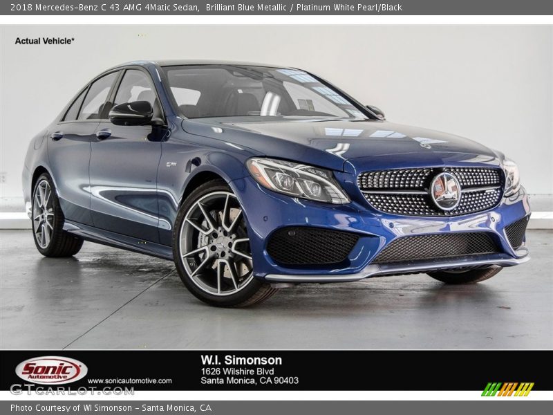 Brilliant Blue Metallic / Platinum White Pearl/Black 2018 Mercedes-Benz C 43 AMG 4Matic Sedan