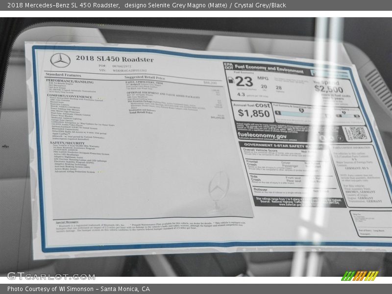  2018 SL 450 Roadster Window Sticker