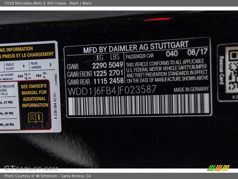 Black / Black 2018 Mercedes-Benz E 400 Coupe