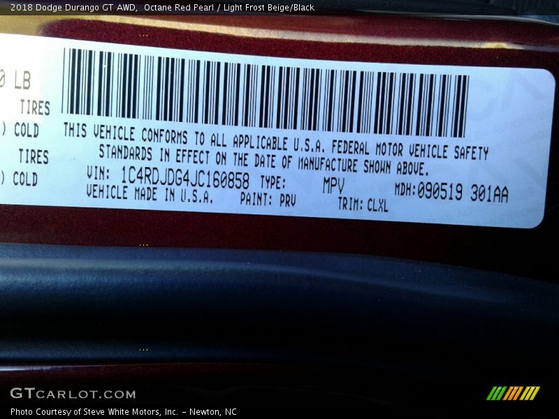 2018 Durango GT AWD Octane Red Pearl Color Code PRV