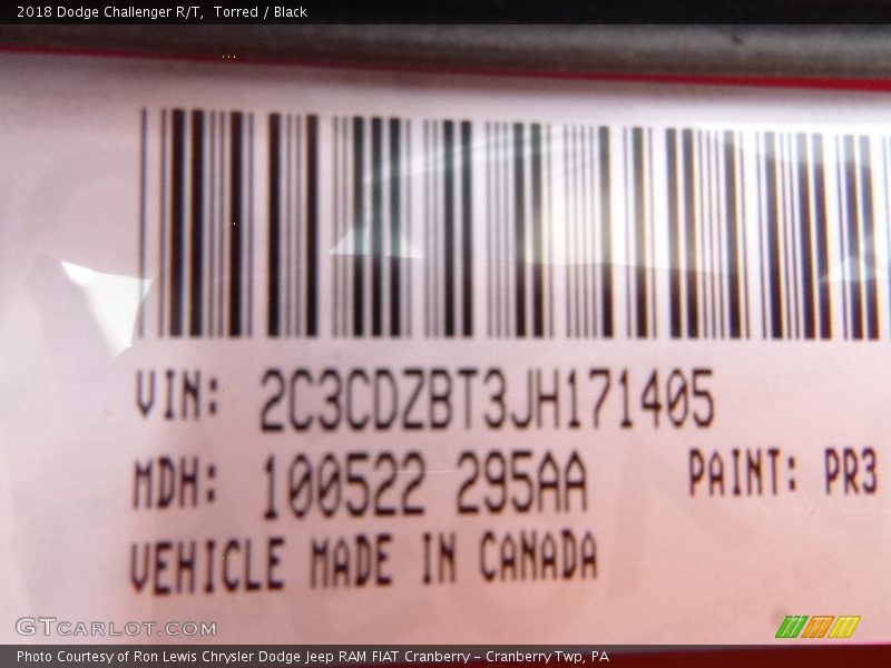 2018 Challenger R/T Torred Color Code PR3