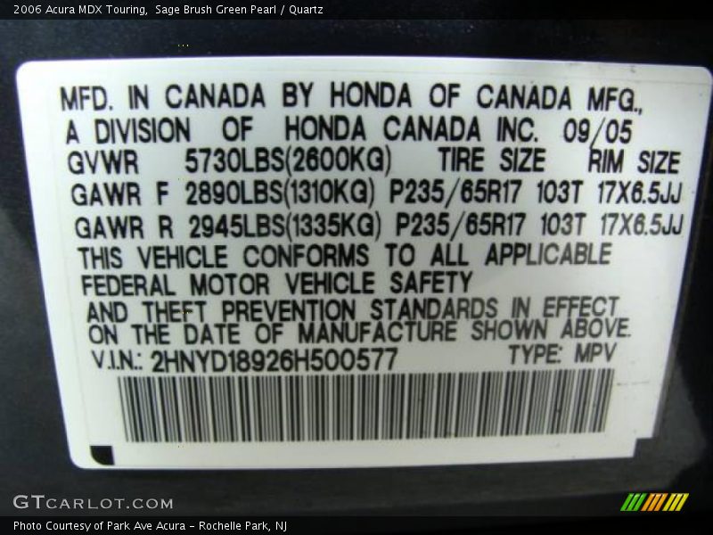 Sage Brush Green Pearl / Quartz 2006 Acura MDX Touring