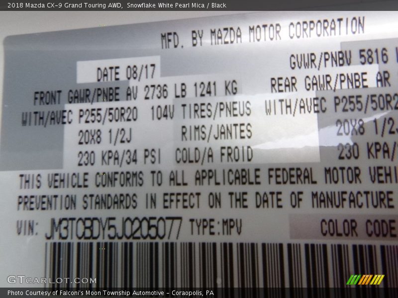 Snowflake White Pearl Mica / Black 2018 Mazda CX-9 Grand Touring AWD