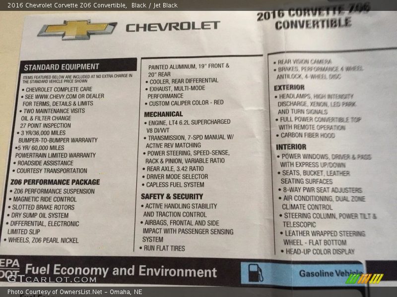 Black / Jet Black 2016 Chevrolet Corvette Z06 Convertible