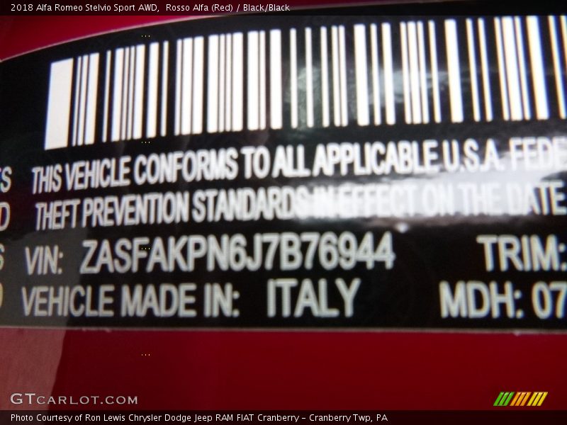 Rosso Alfa (Red) / Black/Black 2018 Alfa Romeo Stelvio Sport AWD