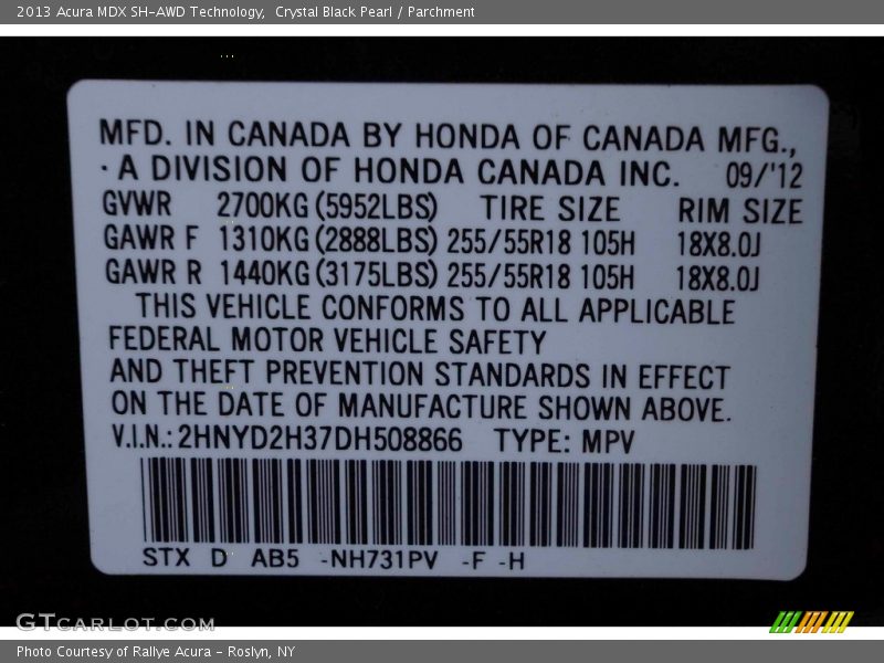 Crystal Black Pearl / Parchment 2013 Acura MDX SH-AWD Technology