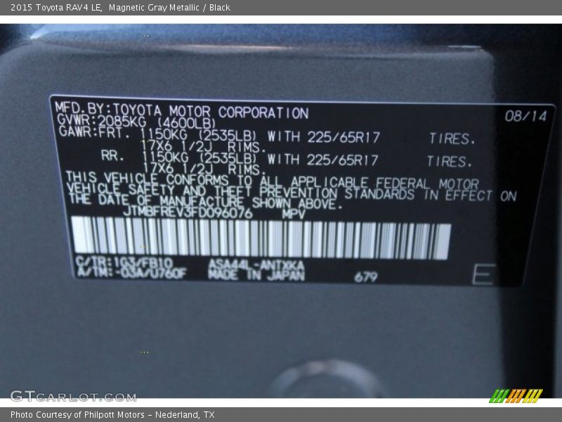 Magnetic Gray Metallic / Black 2015 Toyota RAV4 LE