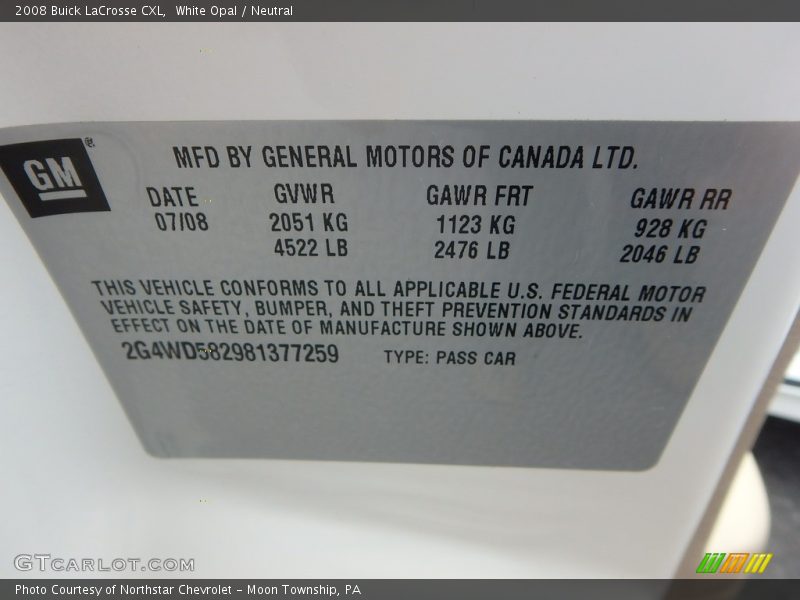 White Opal / Neutral 2008 Buick LaCrosse CXL