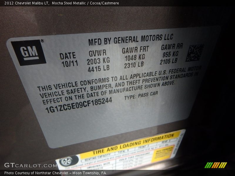 Mocha Steel Metallic / Cocoa/Cashmere 2012 Chevrolet Malibu LT