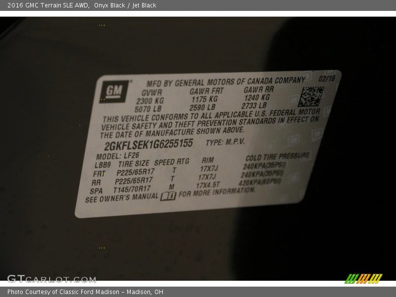 Onyx Black / Jet Black 2016 GMC Terrain SLE AWD