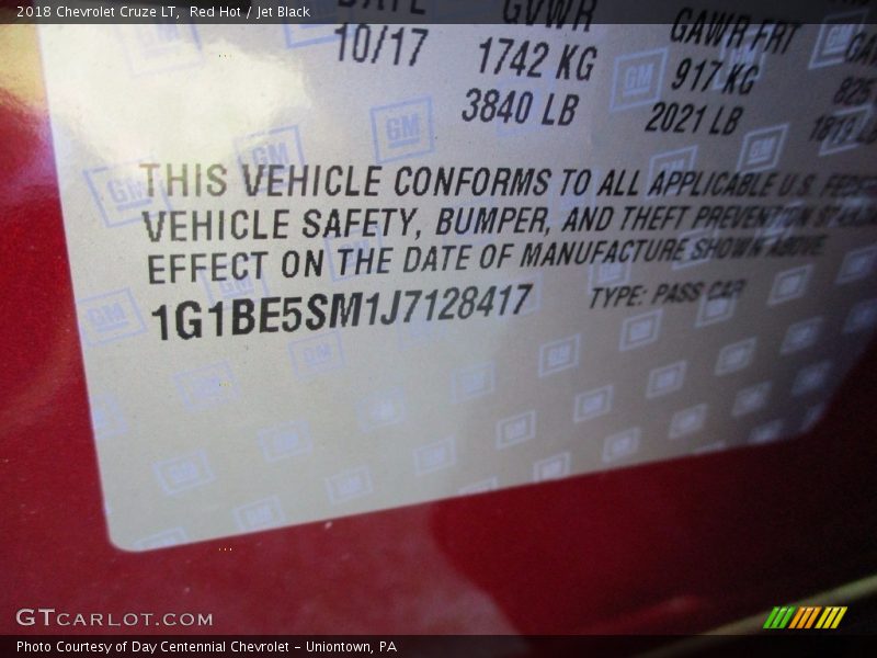 Red Hot / Jet Black 2018 Chevrolet Cruze LT