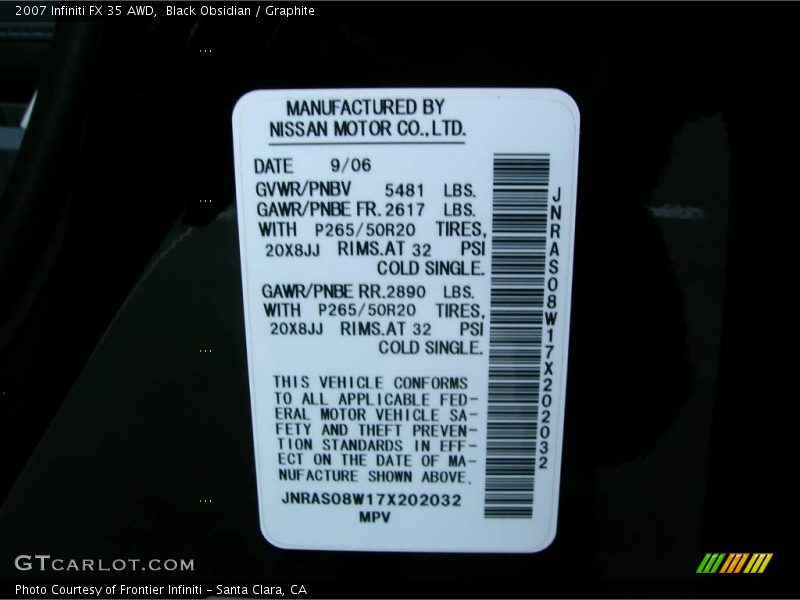 Black Obsidian / Graphite 2007 Infiniti FX 35 AWD