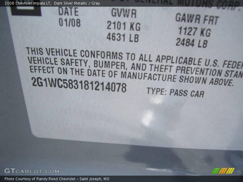 Dark Silver Metallic / Gray 2008 Chevrolet Impala LT