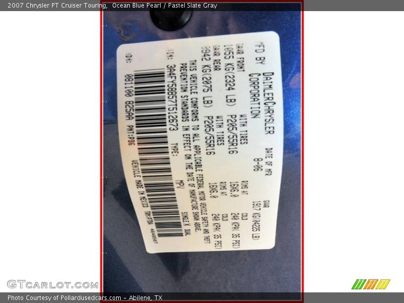 Ocean Blue Pearl / Pastel Slate Gray 2007 Chrysler PT Cruiser Touring