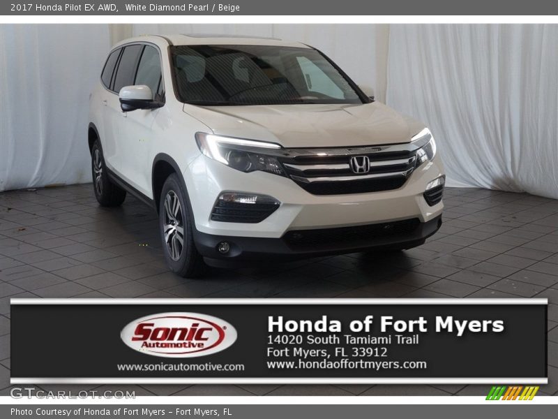 White Diamond Pearl / Beige 2017 Honda Pilot EX AWD