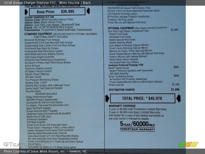 White Knuckle / Black 2018 Dodge Charger Daytona 392
