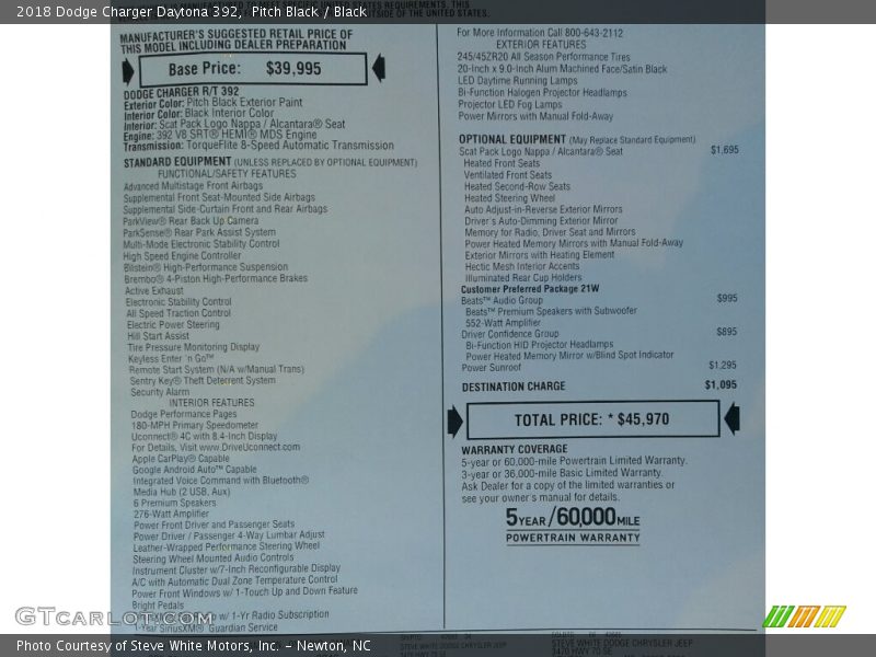 Pitch Black / Black 2018 Dodge Charger Daytona 392