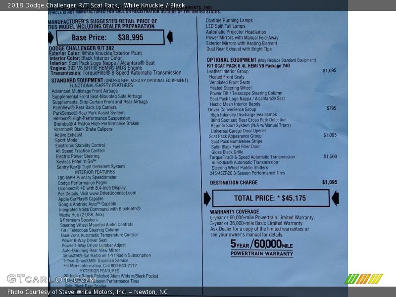 White Knuckle / Black 2018 Dodge Challenger R/T Scat Pack