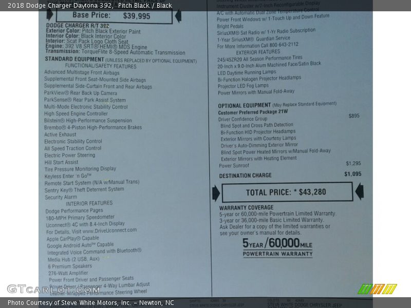 Pitch Black / Black 2018 Dodge Charger Daytona 392