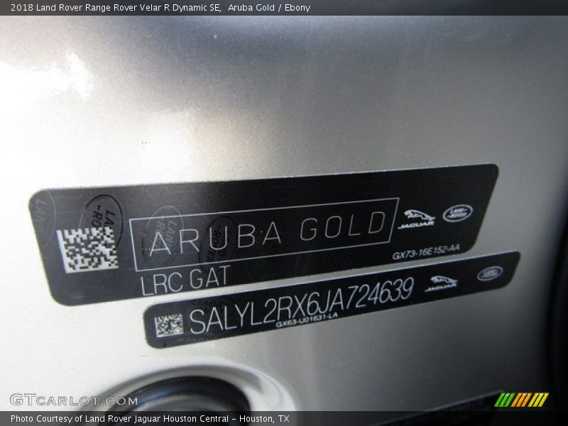 Aruba Gold / Ebony 2018 Land Rover Range Rover Velar R Dynamic SE