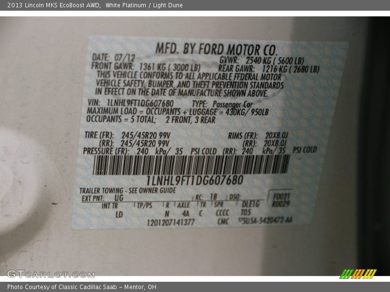 White Platinum / Light Dune 2013 Lincoln MKS EcoBoost AWD