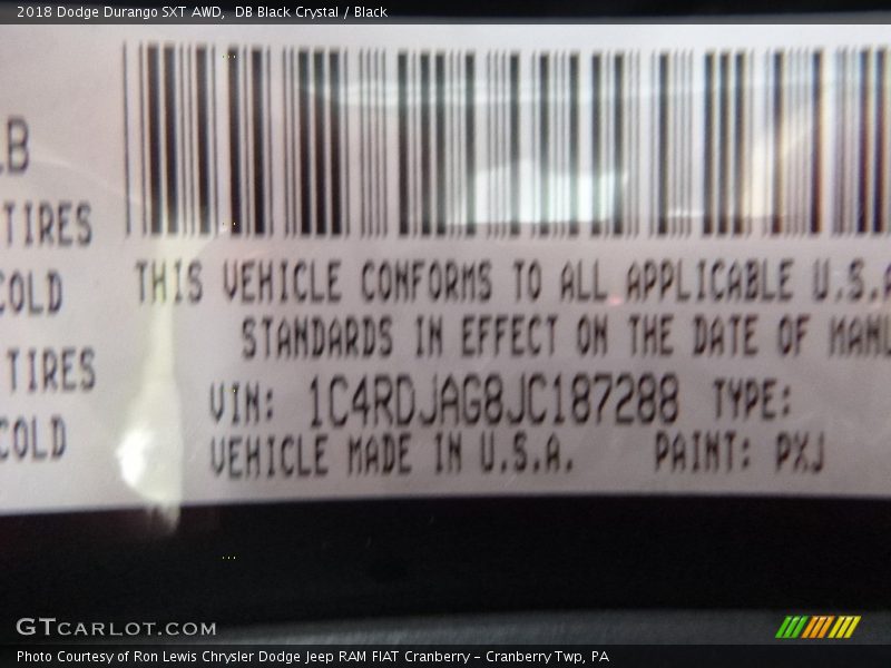 DB Black Crystal / Black 2018 Dodge Durango SXT AWD