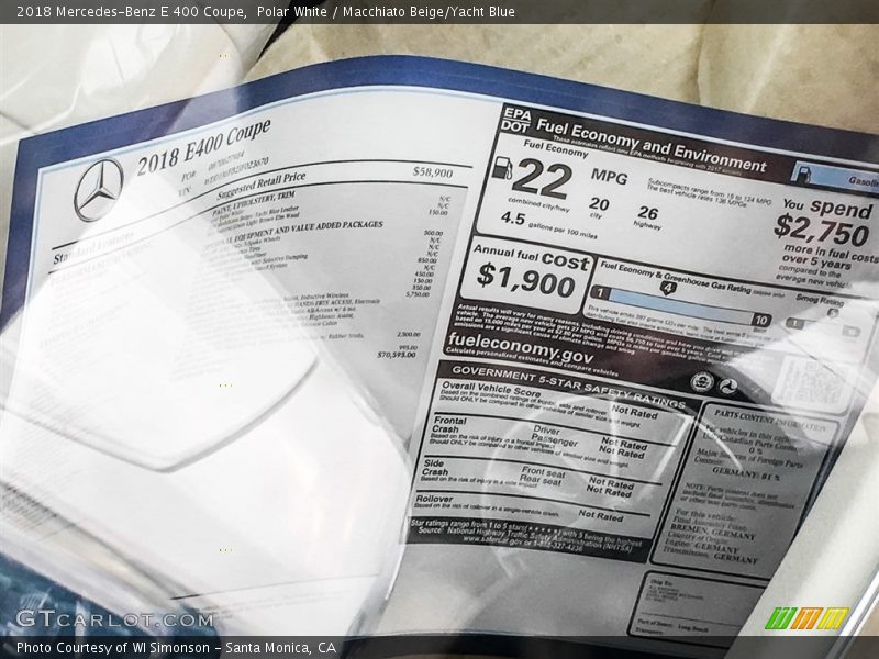 Polar White / Macchiato Beige/Yacht Blue 2018 Mercedes-Benz E 400 Coupe