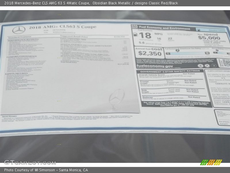  2018 CLS AMG 63 S 4Matic Coupe Window Sticker