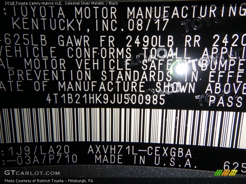 Celestial Silver Metallic / Black 2018 Toyota Camry Hybrid XLE