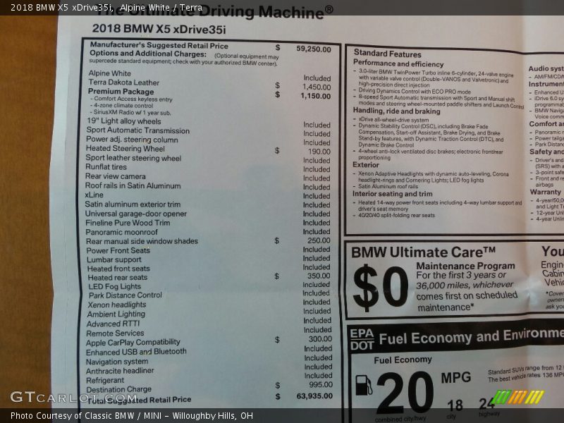 Alpine White / Terra 2018 BMW X5 xDrive35i