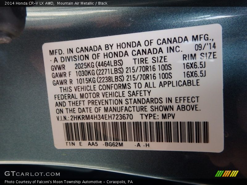 Mountain Air Metallic / Black 2014 Honda CR-V LX AWD