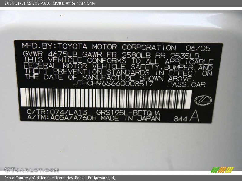 Crystal White / Ash Gray 2006 Lexus GS 300 AWD